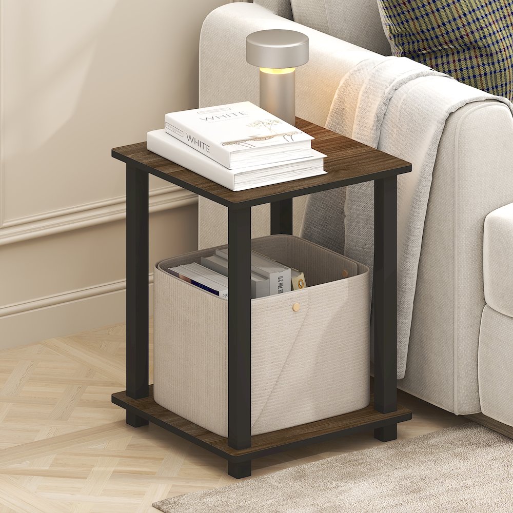 Simplistic End Table, Set of Two, Brown Walnut/Black
