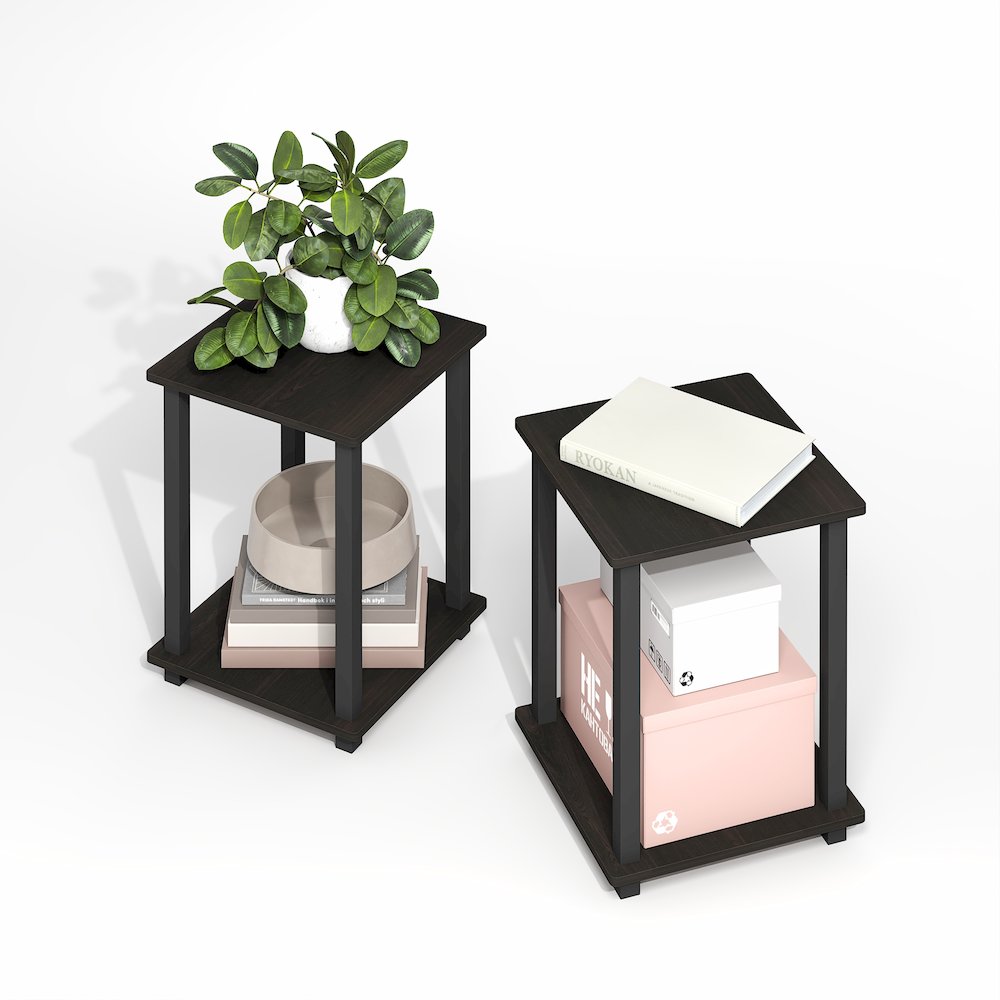 Simplistic End Table, Set of Two, Black Espresso/Black