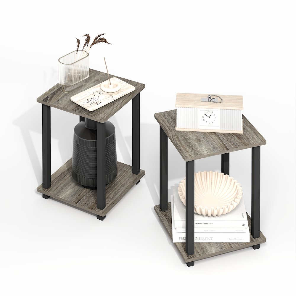 Simplistic End Table, Set of Two, Grey Oak/Black