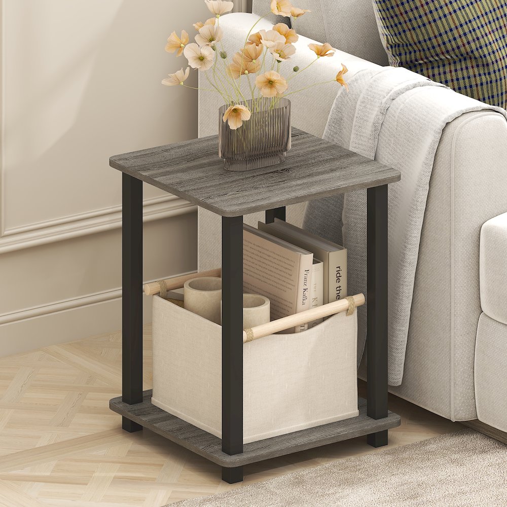 Simplistic End Table, Set of Two, Grey Oak/Black