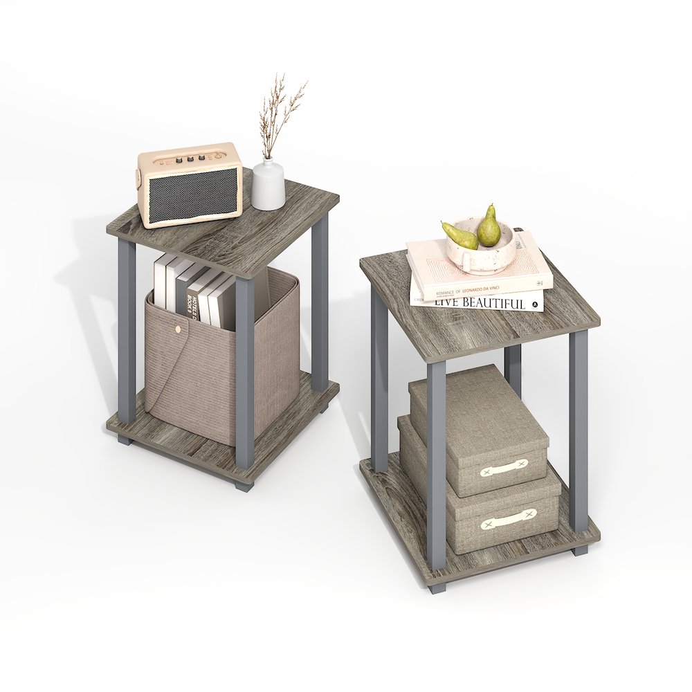 Simplistic End Table, Set of Two, Grey Oak/Grey
