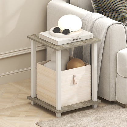 Simplistic End Table, Set of Two, Light Oak/White