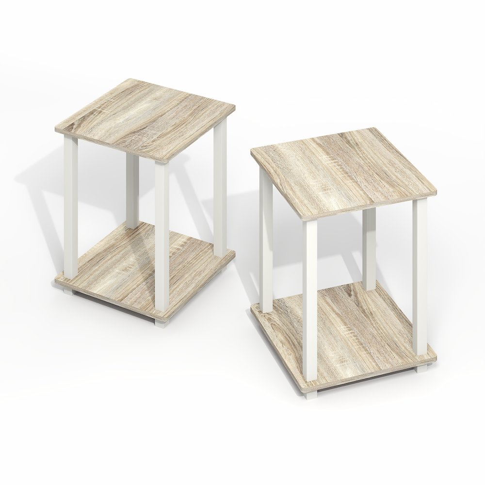 Simplistic End Table, Set of Two, Light Oak/White