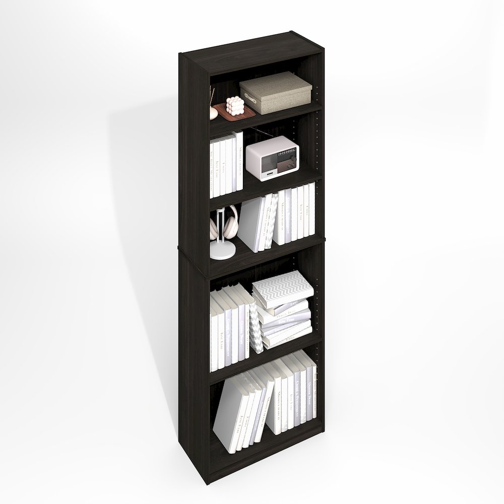 JAYA Simply Home Adjustable Shelf Bookcase, 5-Tier, Black Espresso