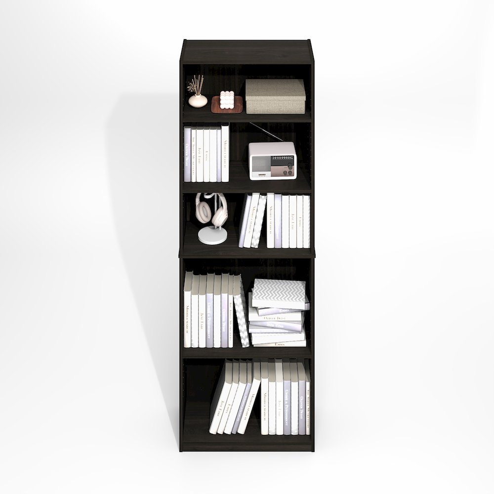 JAYA Simply Home Adjustable Shelf Bookcase, 5-Tier, Black Espresso