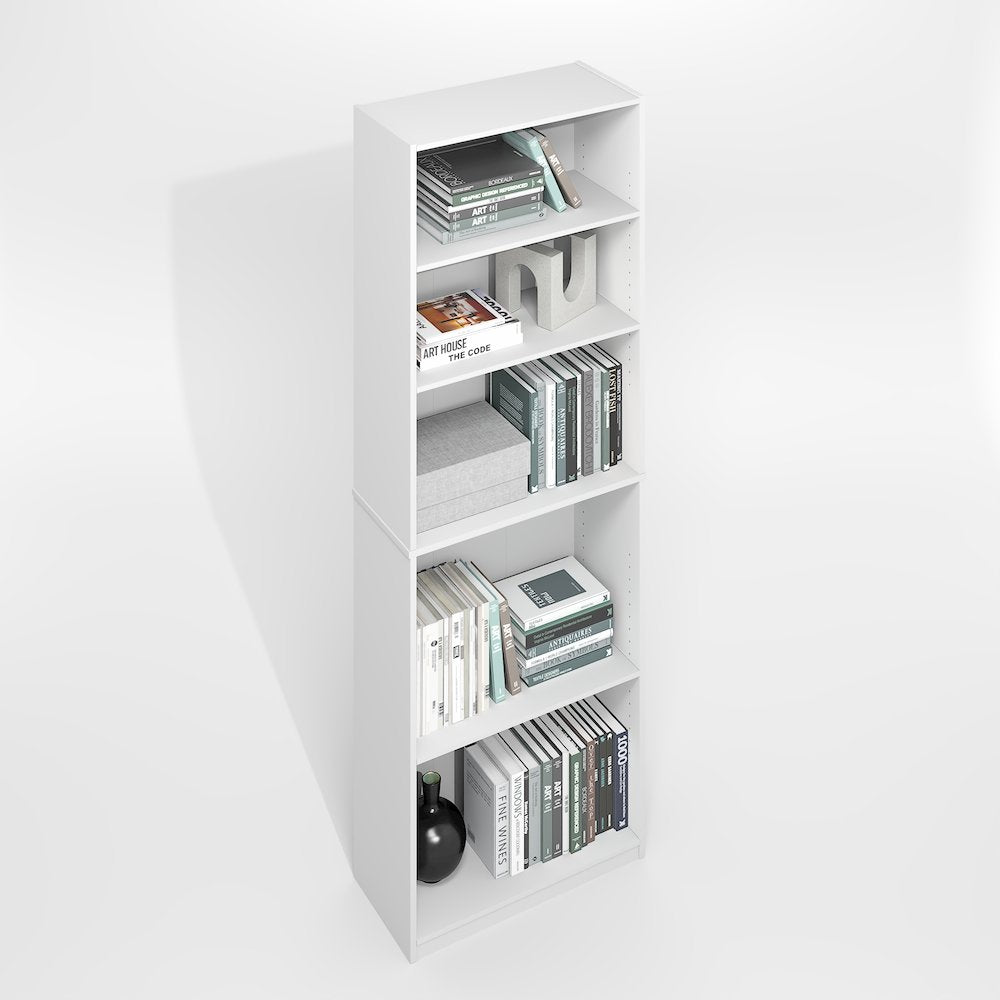 JAYA Simply Home Adjustable Shelf Bookcase, 5-Tier, Plain White