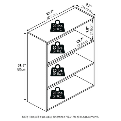 PASIR Book Shelf, 3-Tier Bookshelf, Bookcase, Sage Green