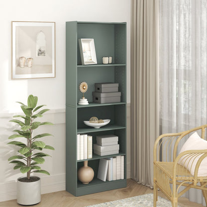 5-Tier Bookshelf, Bookcase, with Adjustable Shelves, Sage Green
