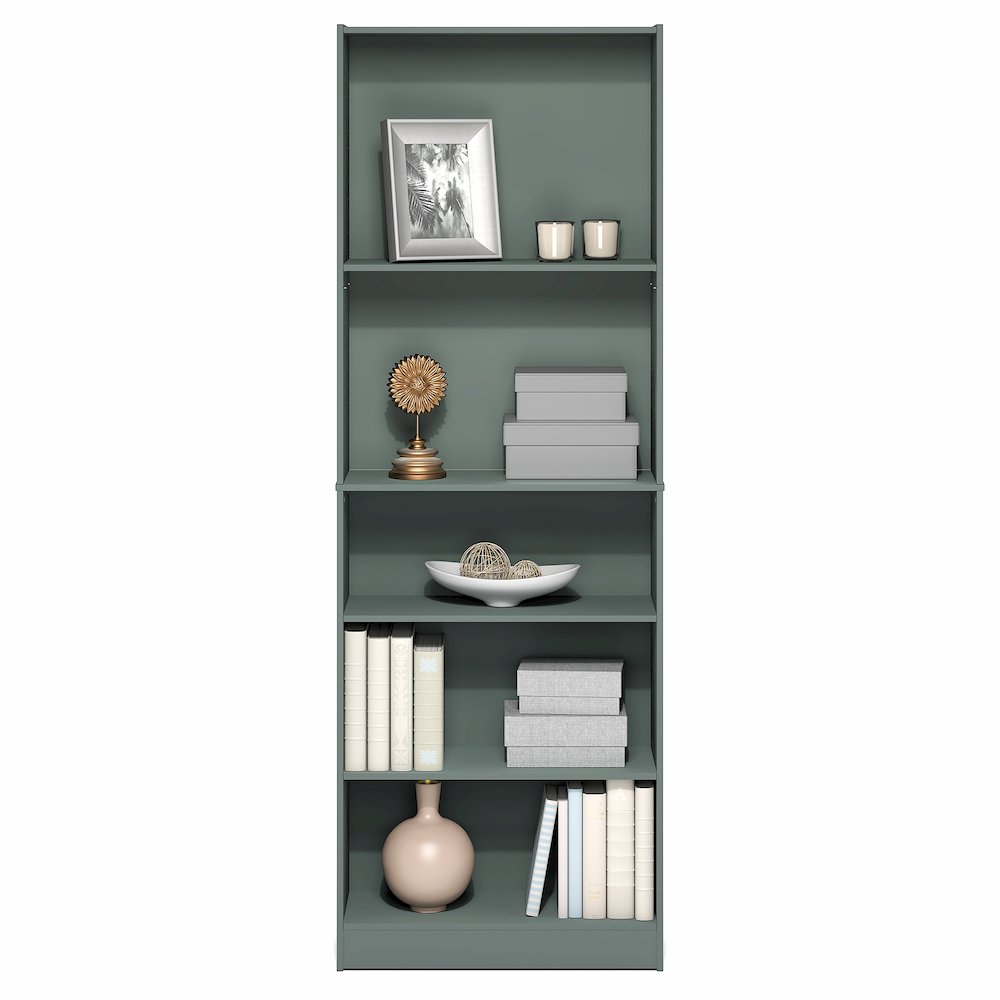 5-Tier Bookshelf, Bookcase, with Adjustable Shelves, Sage Green