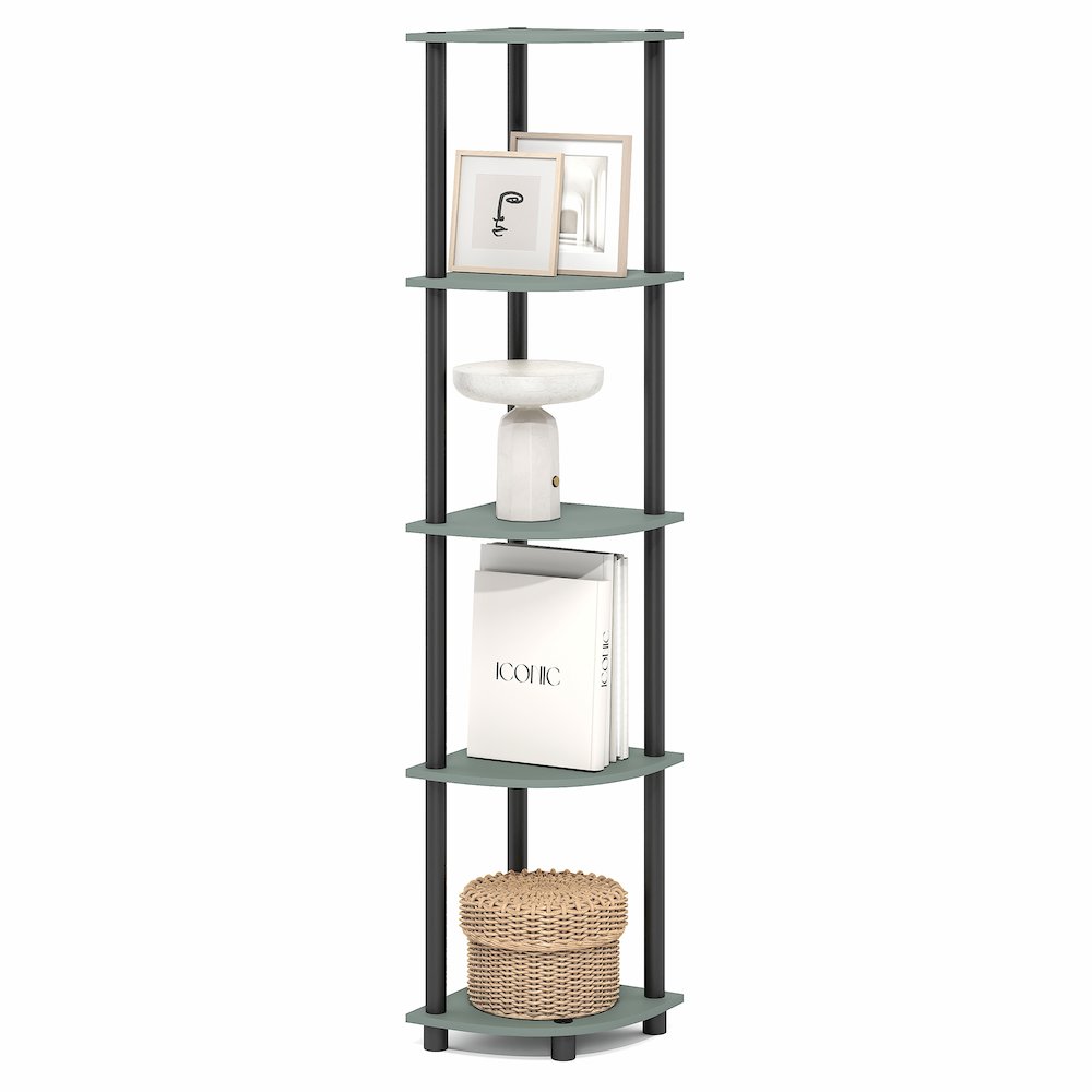 Corner Shelf, 5-Tier Corner Bookshelf, Open Storage Shelves, Sage Green