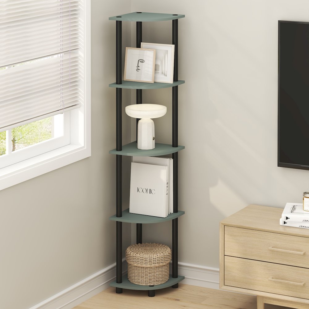 Corner Shelf, 5-Tier Corner Bookshelf, Open Storage Shelves, Sage Green