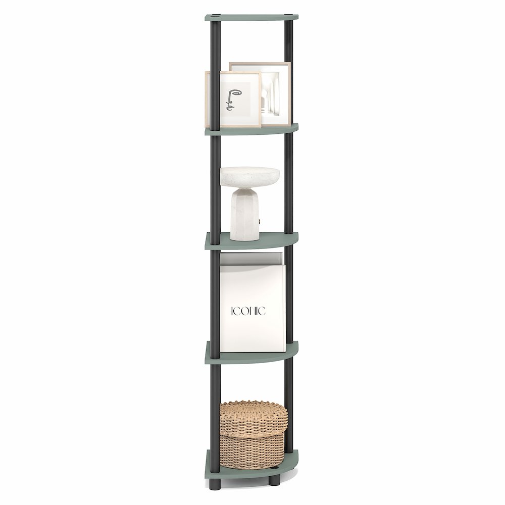 Corner Shelf, 5-Tier Corner Bookshelf, Open Storage Shelves, Sage Green