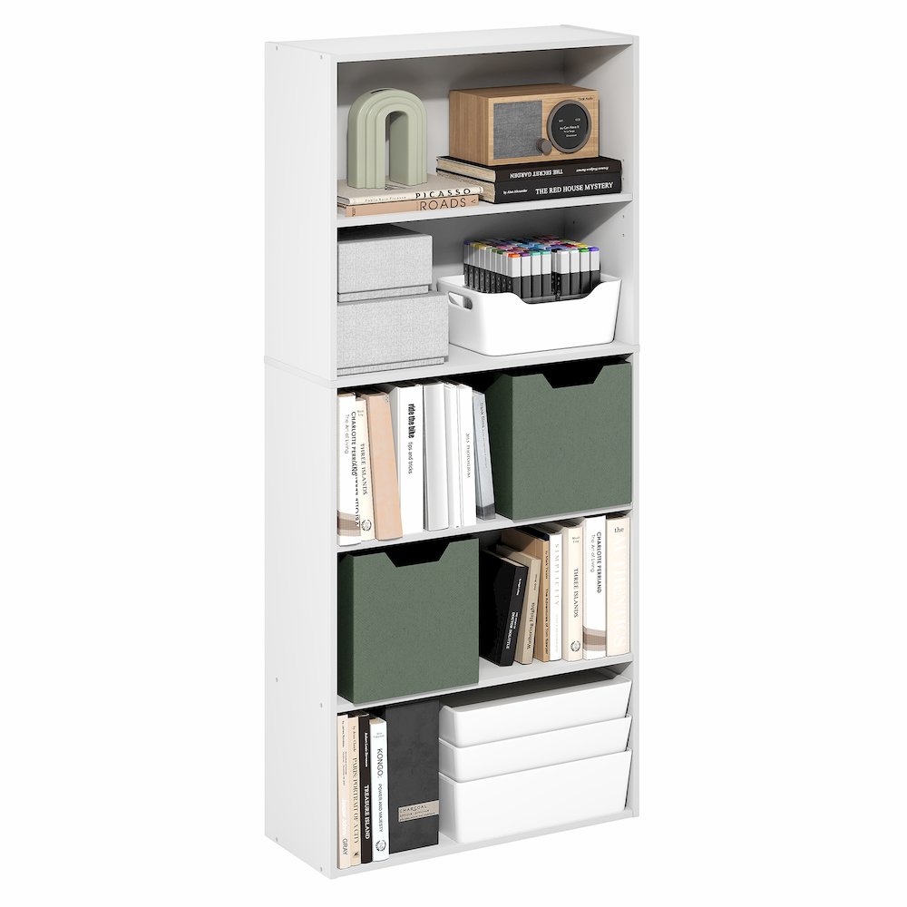 5-Tier Bookshelf, 52 Inch Tall Bookcase with Adjustable Shelf, White