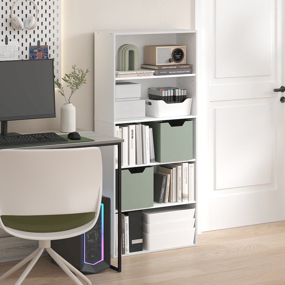 5-Tier Bookshelf, 52 Inch Tall Bookcase with Adjustable Shelf, White