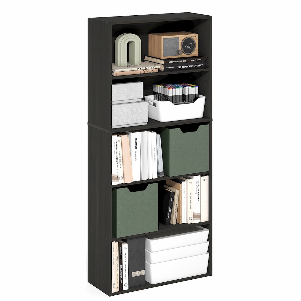 5-Tier Bookshelf, 52 Inch Tall Bookcase with Adjustable Shelf, Espresso