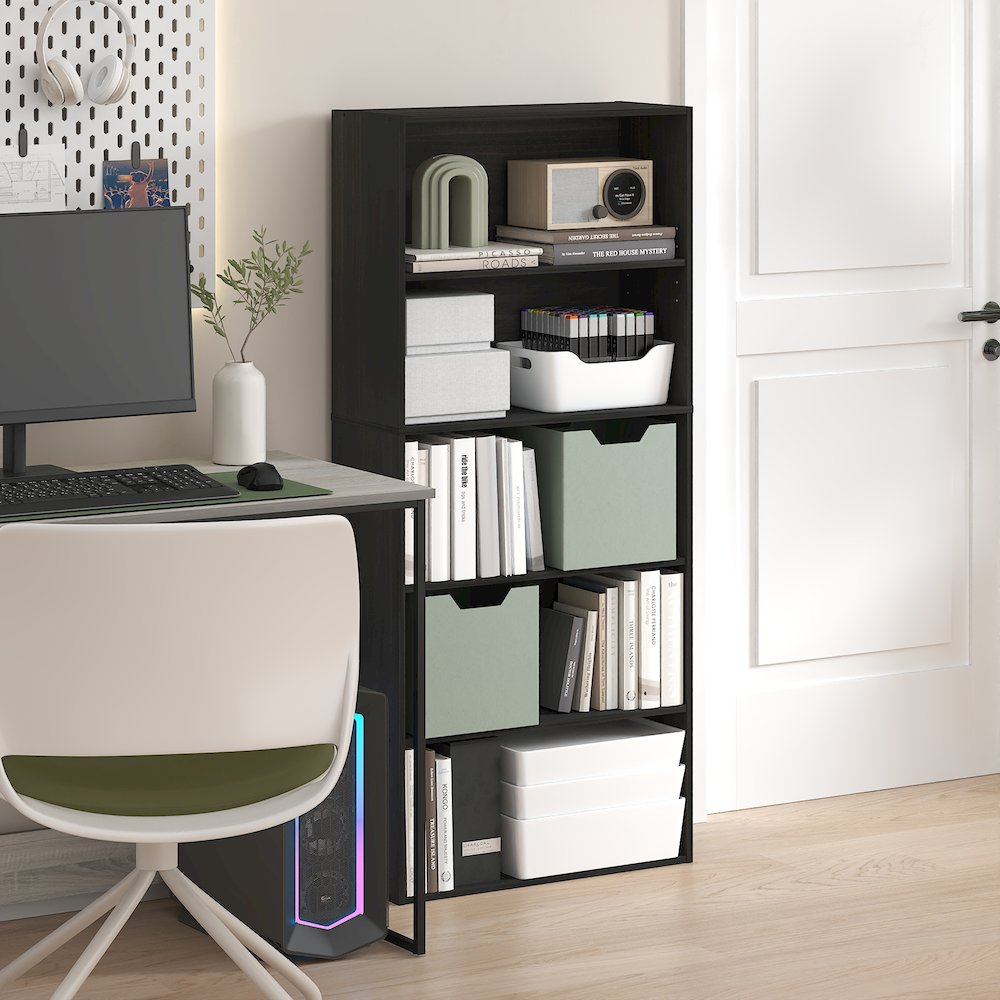 5-Tier Bookshelf, 52 Inch Tall Bookcase with Adjustable Shelf, Espresso