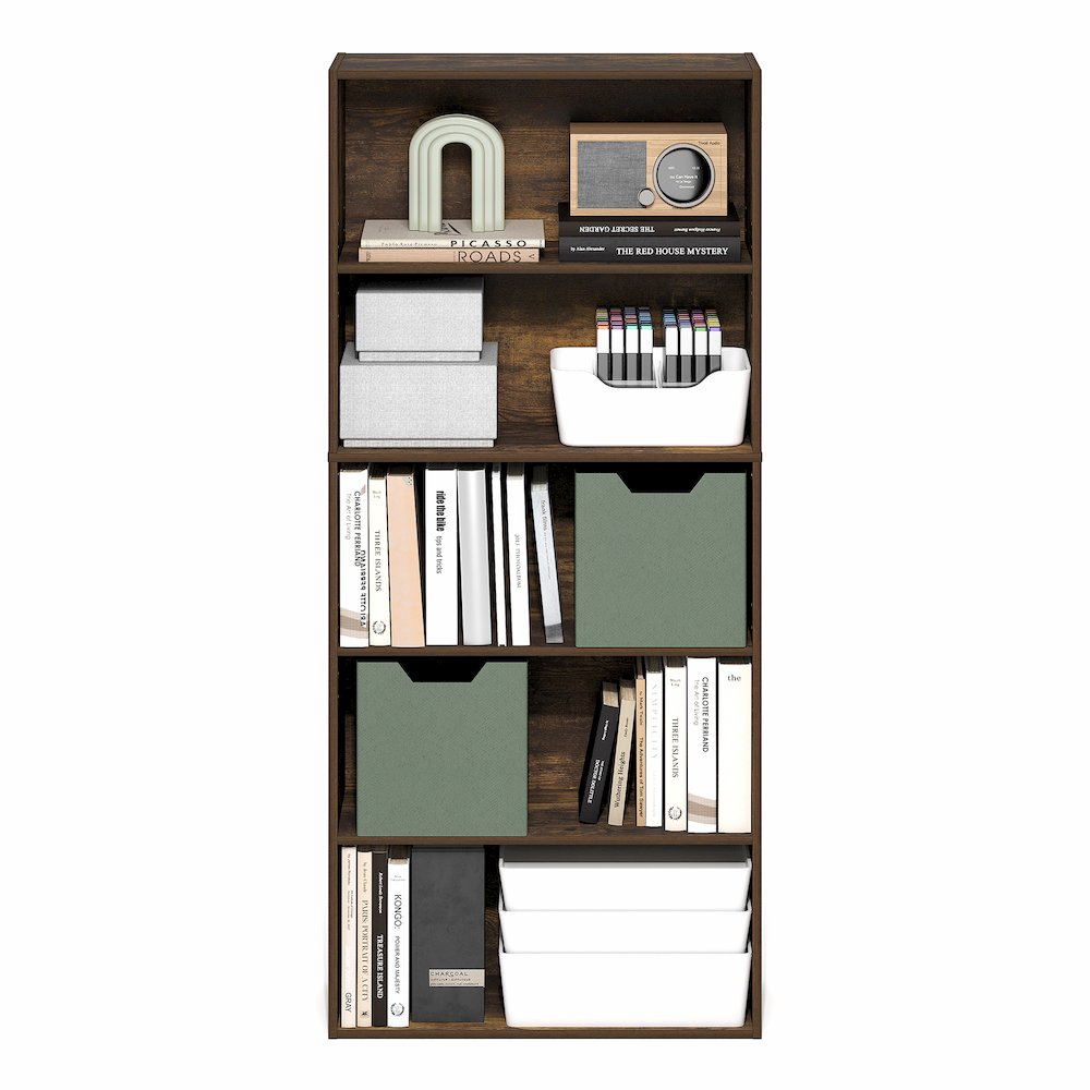 5-Tier Bookshelf, 52 Inch Tall Bookcase with Adjustable Shelf, Amber Pine