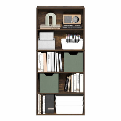 5-Tier Bookshelf, 52 Inch Tall Bookcase with Adjustable Shelf, Amber Pine
