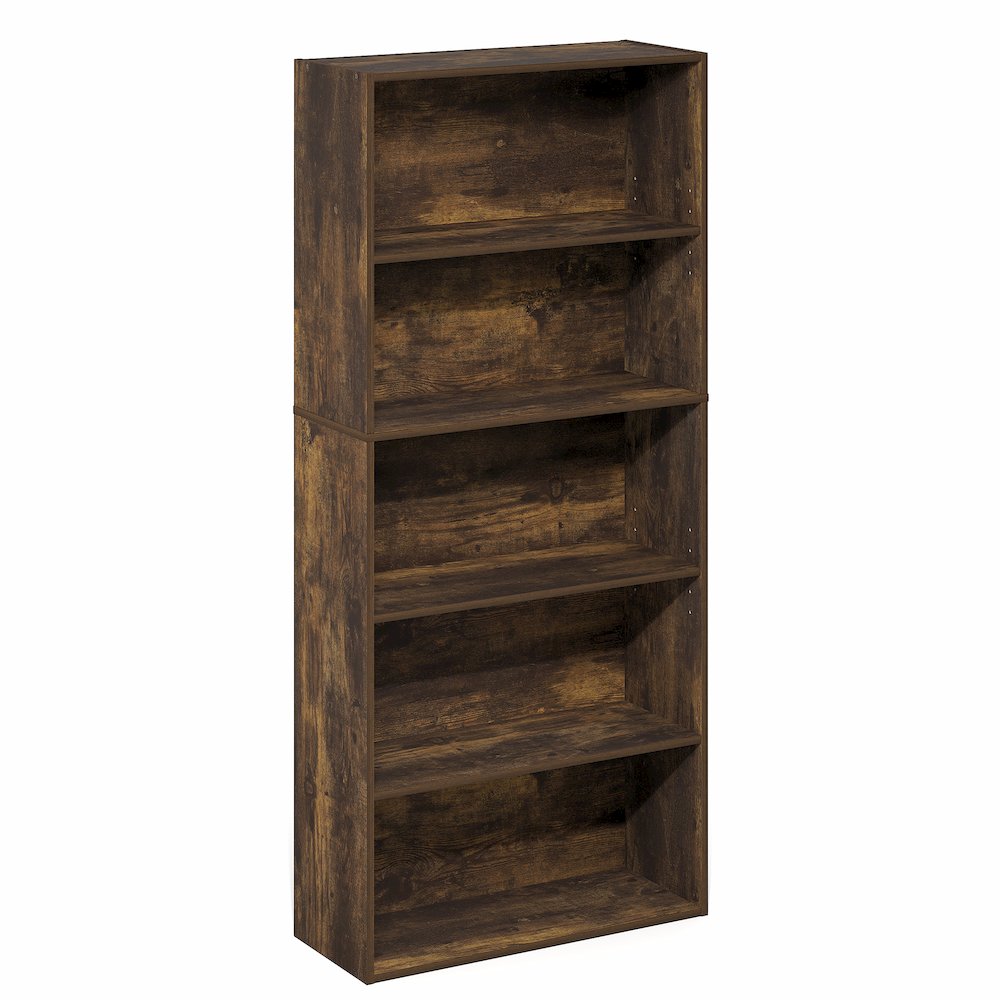 5-Tier Bookshelf, 52 Inch Tall Bookcase with Adjustable Shelf, Amber Pine