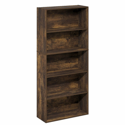 5-Tier Bookshelf, 52 Inch Tall Bookcase with Adjustable Shelf, Amber Pine