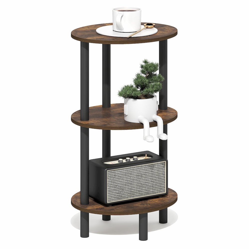 3-Tier 27.6" Tall Oval Nightstand, Bedside Table with Open Shelving, Amber Pine