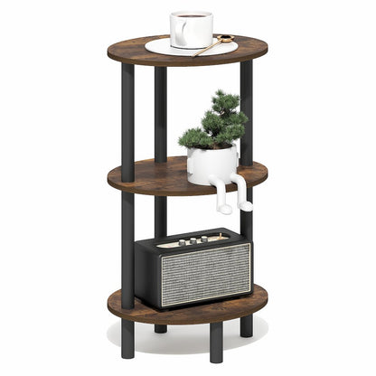 3-Tier 27.6" Tall Oval Nightstand, Bedside Table with Open Shelving, Amber Pine