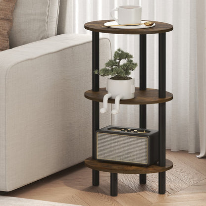 3-Tier 27.6" Tall Oval Nightstand, Bedside Table with Open Shelving, Amber Pine
