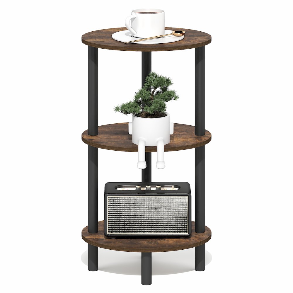 3-Tier 27.6" Tall Oval Nightstand, Bedside Table with Open Shelving, Amber Pine