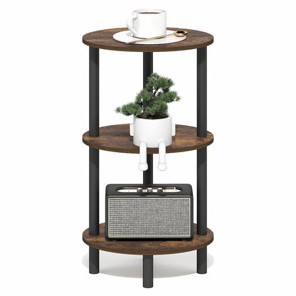 3-Tier 27.6" Tall Oval Nightstand, Bedside Table with Open Shelving, Amber Pine