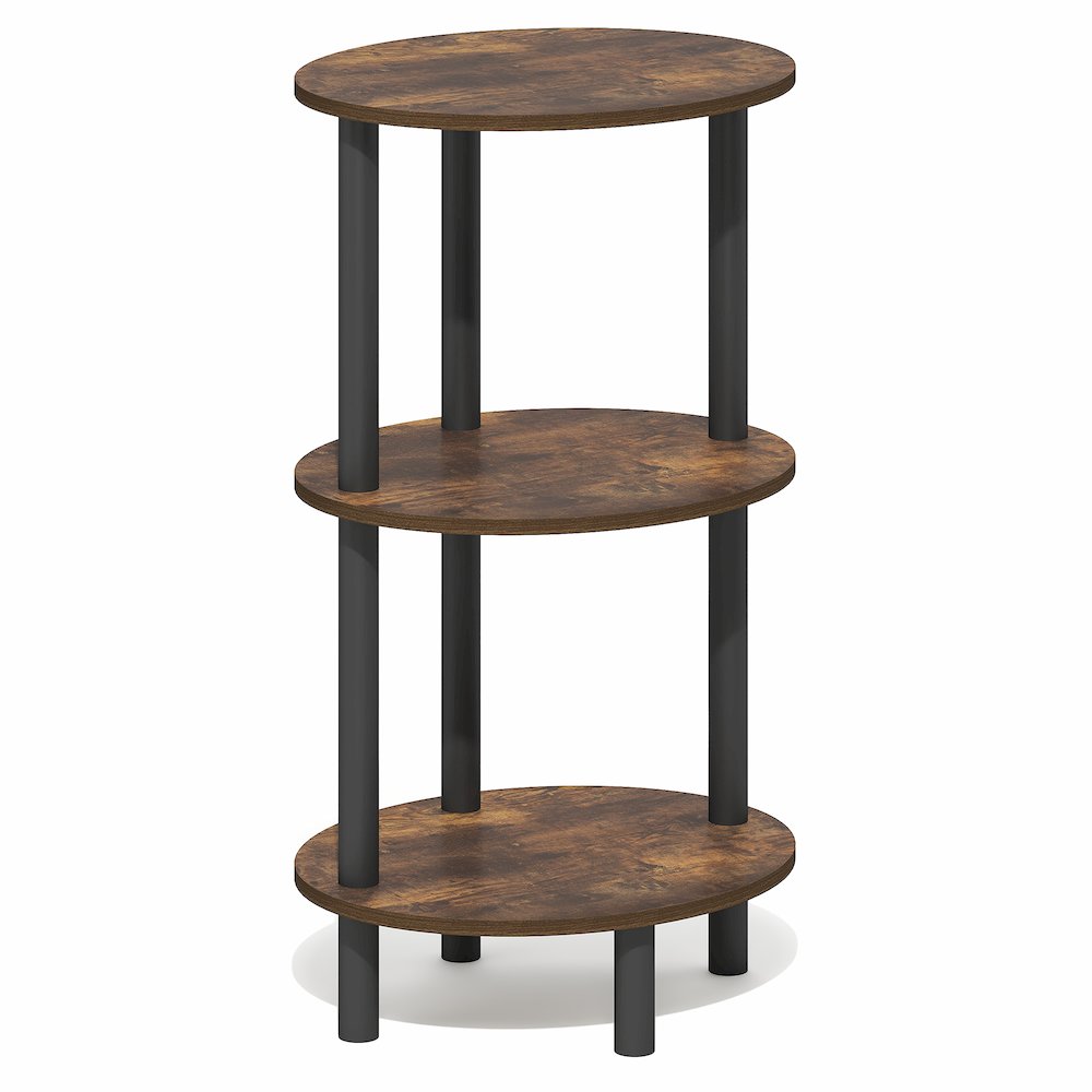 3-Tier 27.6" Tall Oval Nightstand, Bedside Table with Open Shelving, Amber Pine
