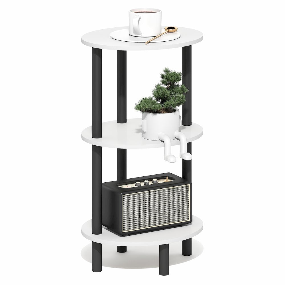 3-Tier 27.6" Tall Oval Nightstand, Bedside Table with Open Shelving, White