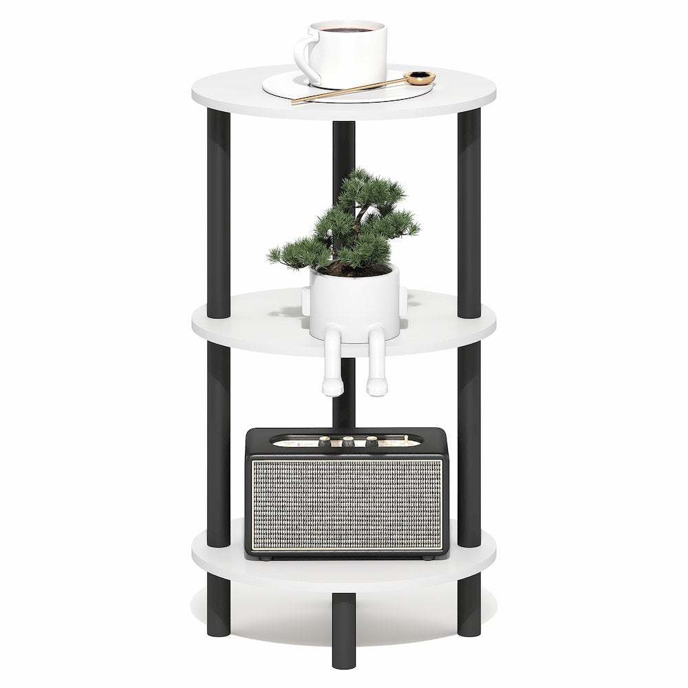 3-Tier 27.6" Tall Oval Nightstand, Bedside Table with Open Shelving, White