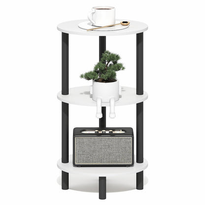 3-Tier 27.6" Tall Oval Nightstand, Bedside Table with Open Shelving, White