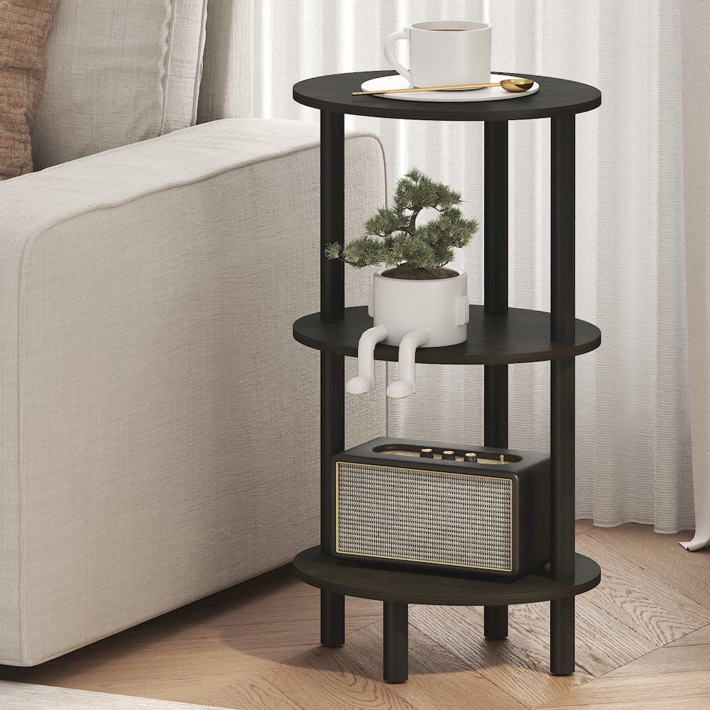 3-Tier 27.6" Tall Oval Nightstand, Bedside Table with Open Shelving, Espresso