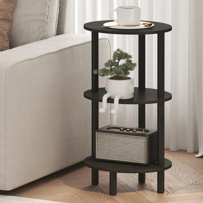3-Tier 27.6" Tall Oval Nightstand, Bedside Table with Open Shelving, Espresso