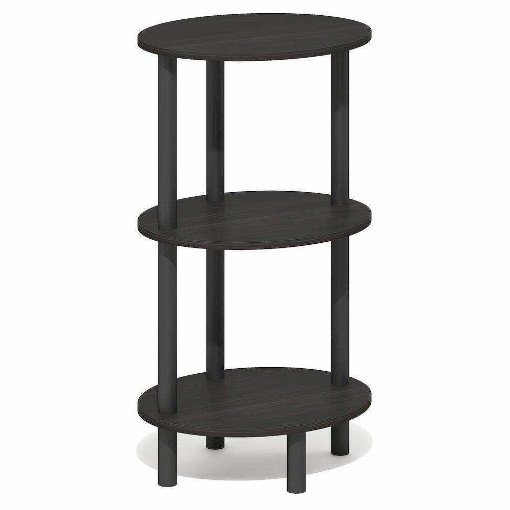 3-Tier 27.6" Tall Oval Nightstand, Bedside Table with Open Shelving, Espresso