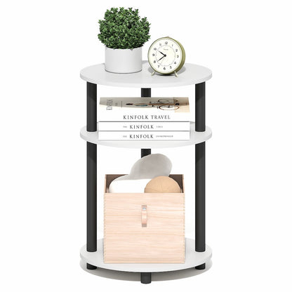 3-Tier 23" Tall Oval Nightstand, Bedside Table with Open Shelving, White