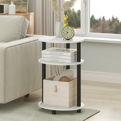3-Tier 23" Tall Oval Nightstand, Bedside Table with Open Shelving, White