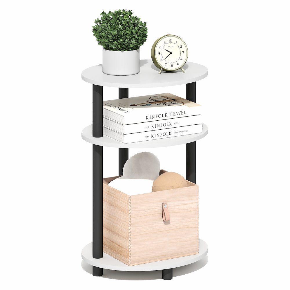 3-Tier 23" Tall Oval Nightstand, Bedside Table with Open Shelving, White