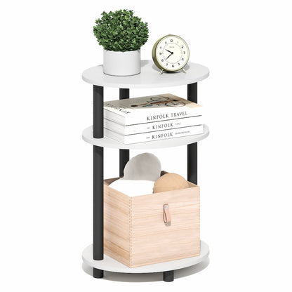 3-Tier 23" Tall Oval Nightstand, Bedside Table with Open Shelving, White