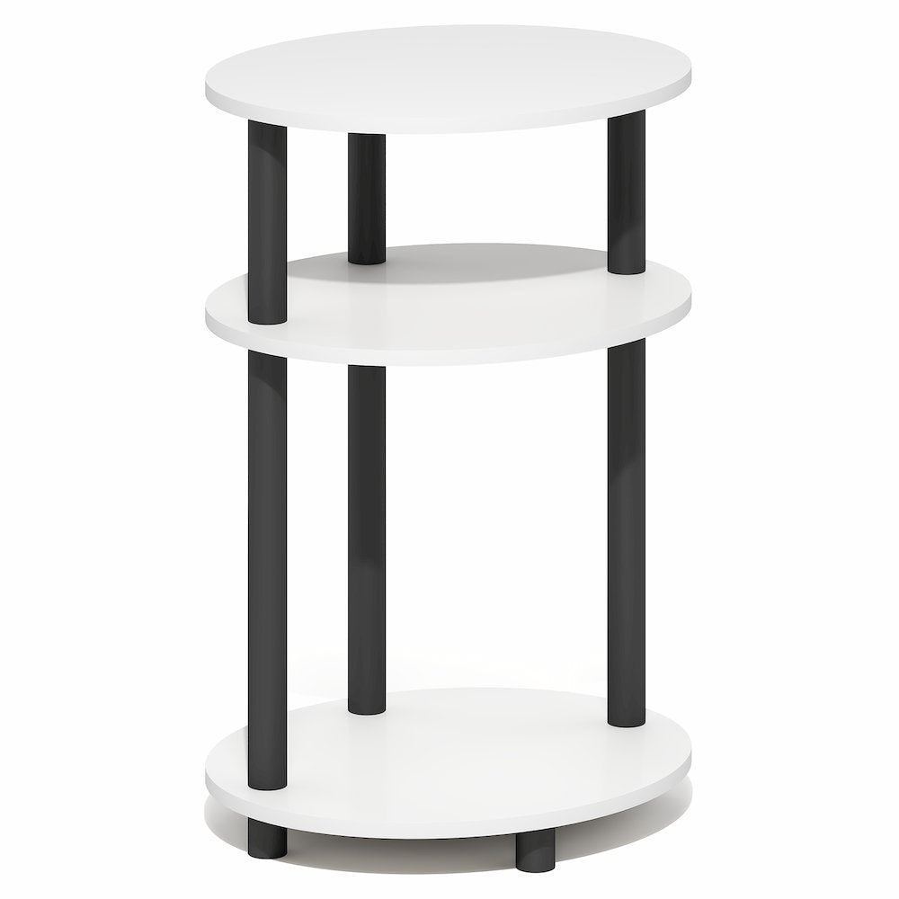 3-Tier 23" Tall Oval Nightstand, Bedside Table with Open Shelving, White
