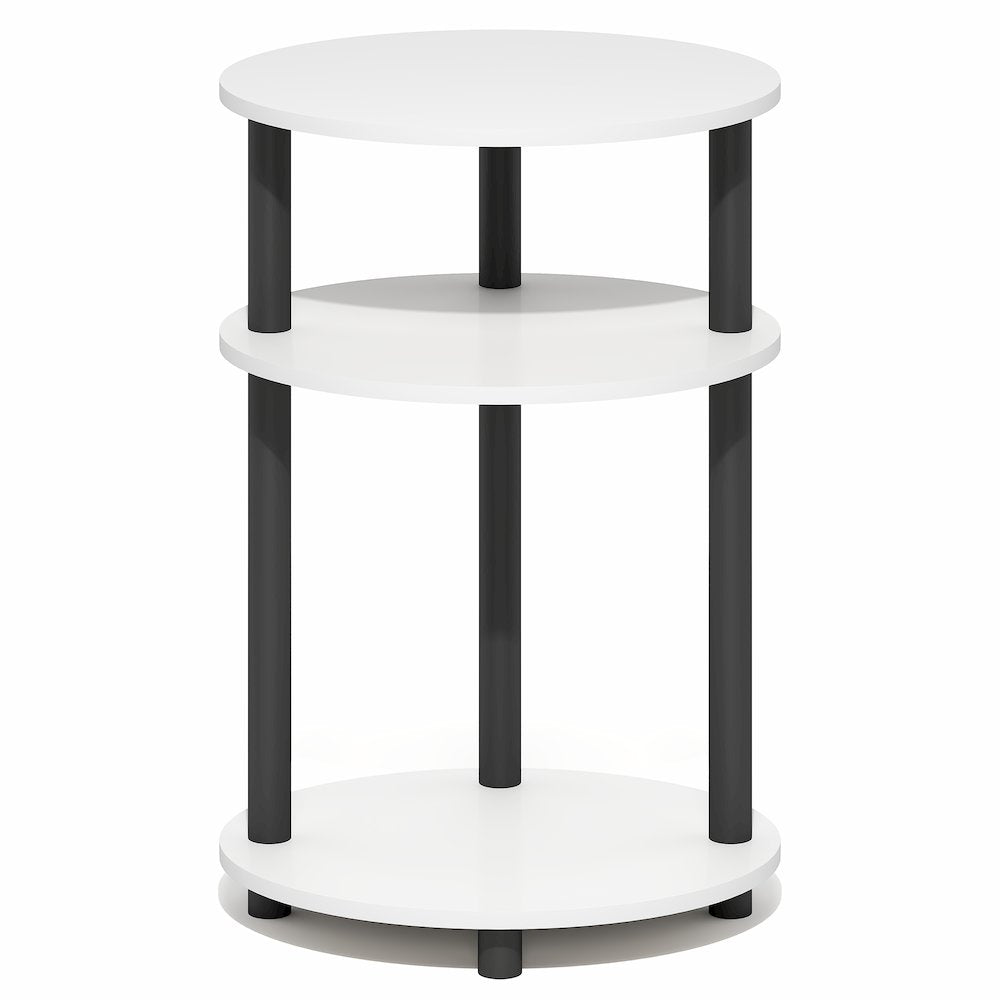 3-Tier 23" Tall Oval Nightstand, Bedside Table with Open Shelving, White