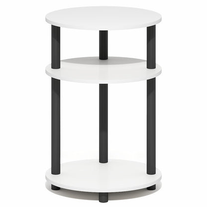 3-Tier 23" Tall Oval Nightstand, Bedside Table with Open Shelving, White