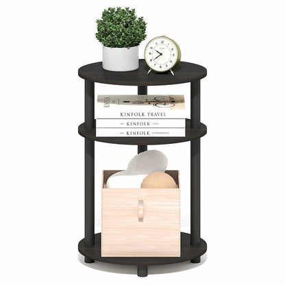 3-Tier 23" Oval Nightstand, Bedside Table with Open Shelving, Espresso