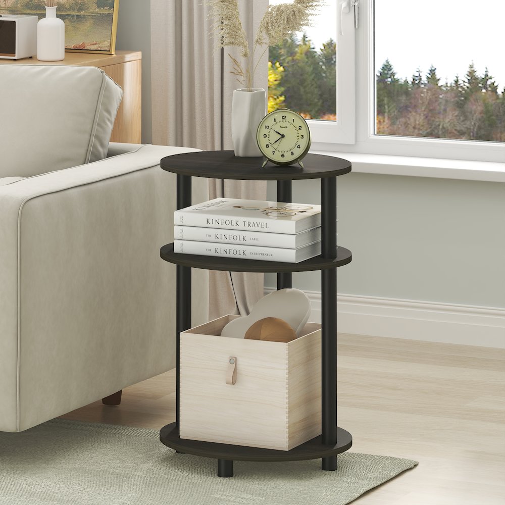 3-Tier 23" Oval Nightstand, Bedside Table with Open Shelving, Espresso