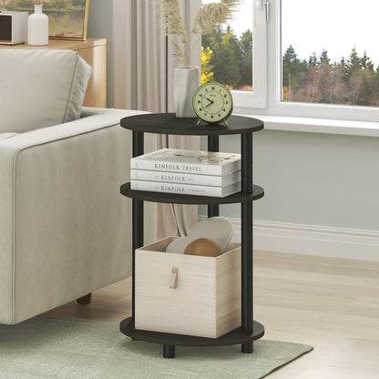 3-Tier 23" Oval Nightstand, Bedside Table with Open Shelving, Espresso