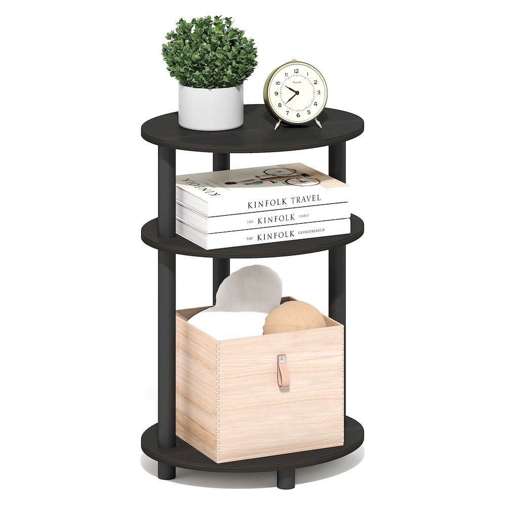 3-Tier 23" Oval Nightstand, Bedside Table with Open Shelving, Espresso