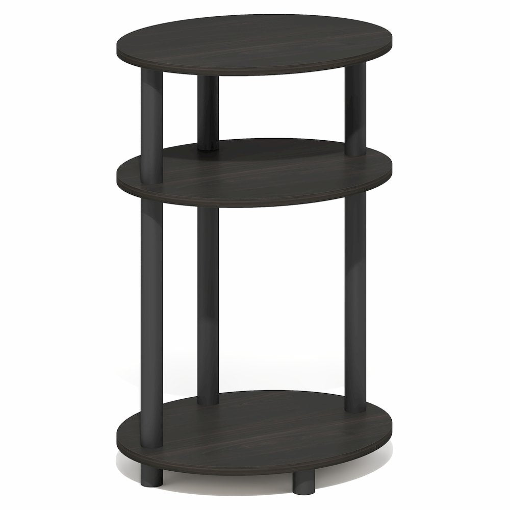3-Tier 23" Oval Nightstand, Bedside Table with Open Shelving, Espresso