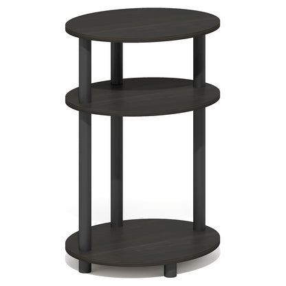 3-Tier 23" Oval Nightstand, Bedside Table with Open Shelving, Espresso