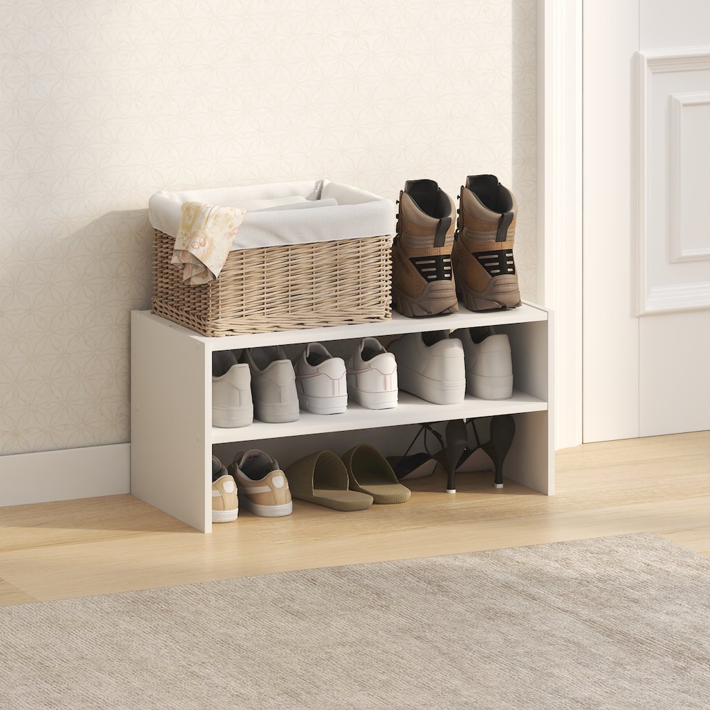 FANO Shoe Rack, 24-Inch Width Shoe Organizer, Stackable Shoe Storage, White